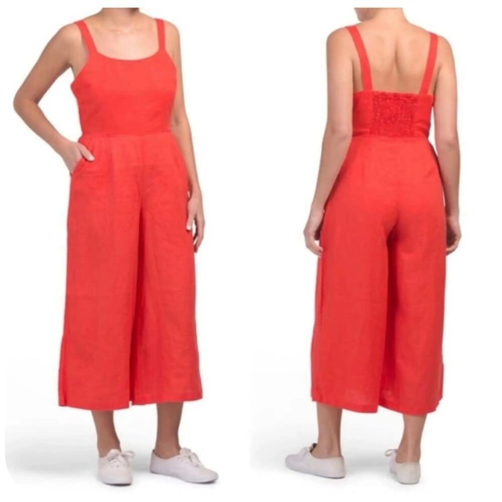 Cynthia Rowley 100% Linen Jumpsuit Women's Size Small Orange Wide Leg Chic Style